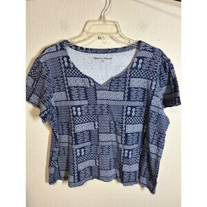 Rebecca Malone T-Shirt Granny Casual Short Sleeve Tee Boho Blue Size XL